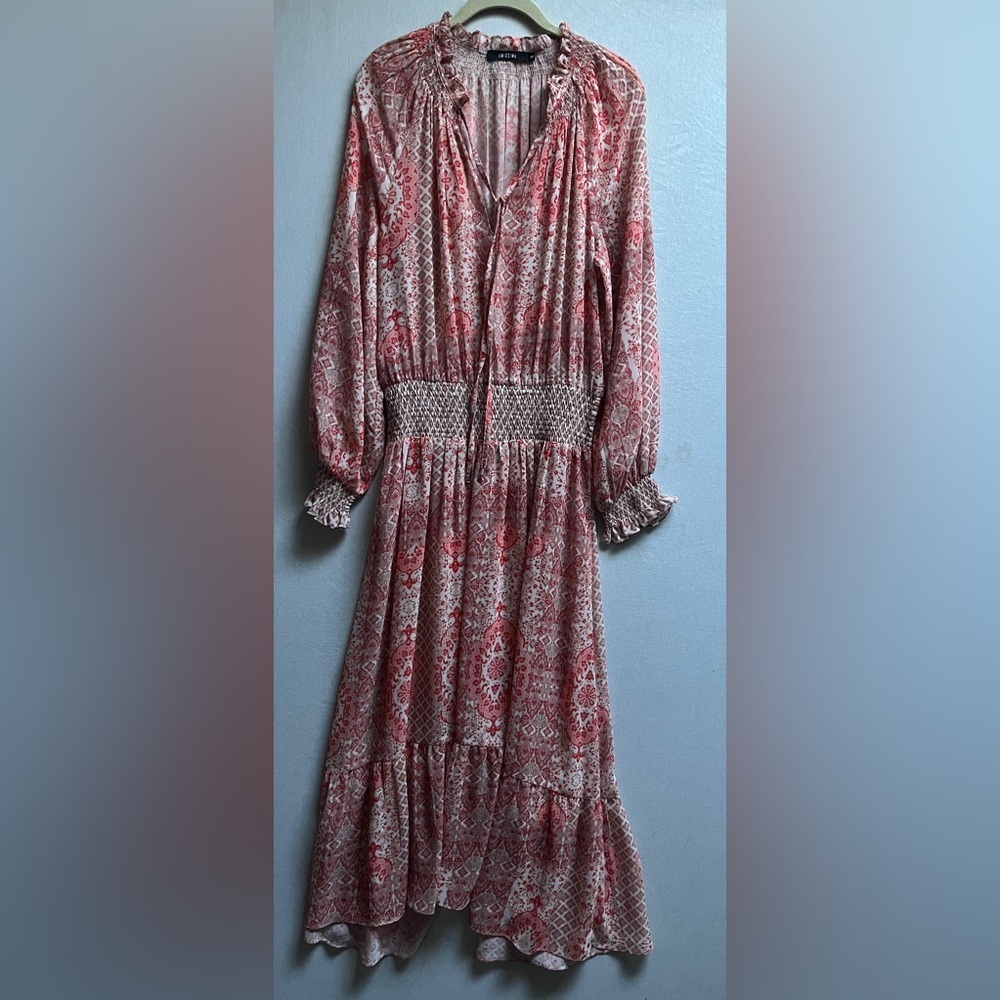 AMISSIMA Boho Floral Smocked Waist Long Sleeve Maxi Dress Sz S/M